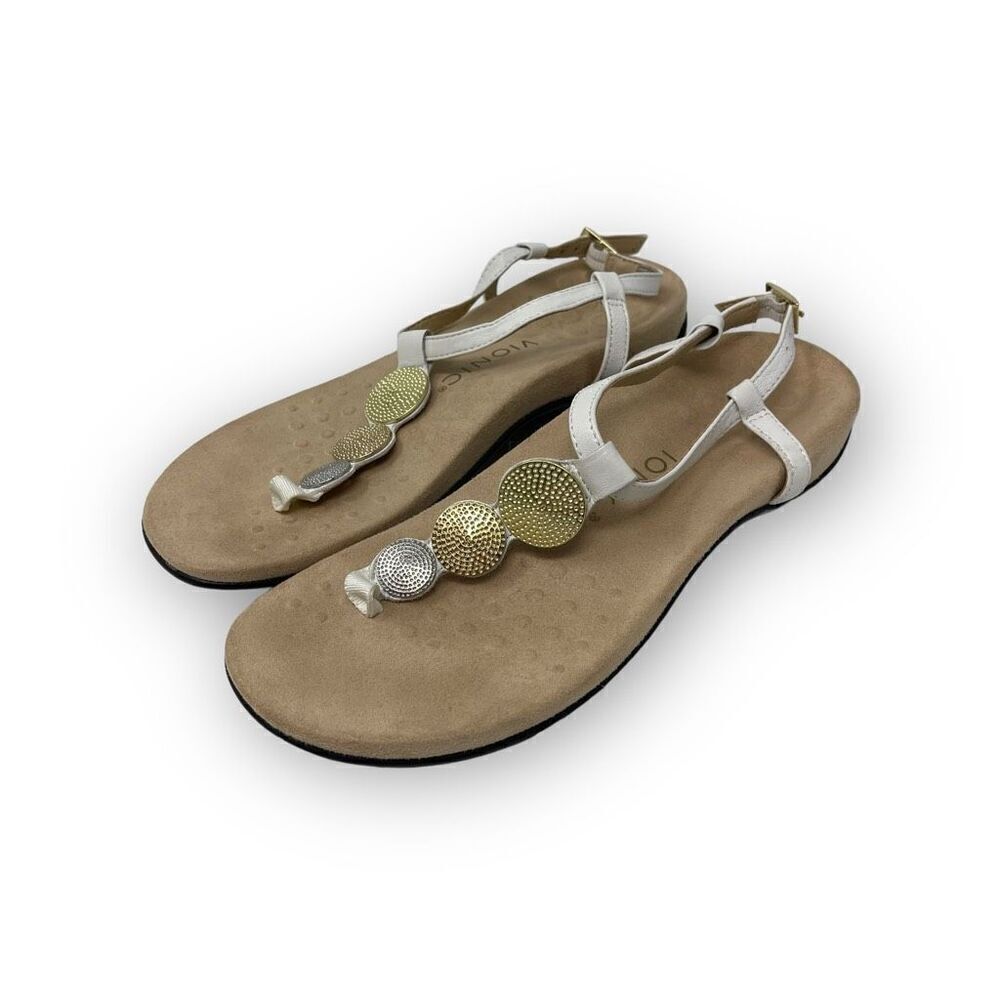 Vionic Lizbeth T- Strap Orthotics Gold Cork Sandals Women's Size 7